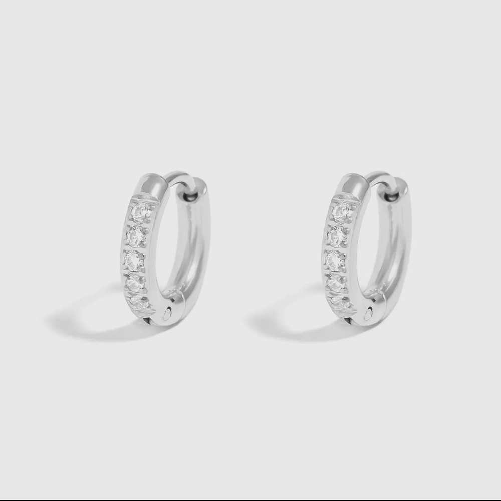 316L Surgical Stainless Steel CZ Elegant Silver Hoop Earrings